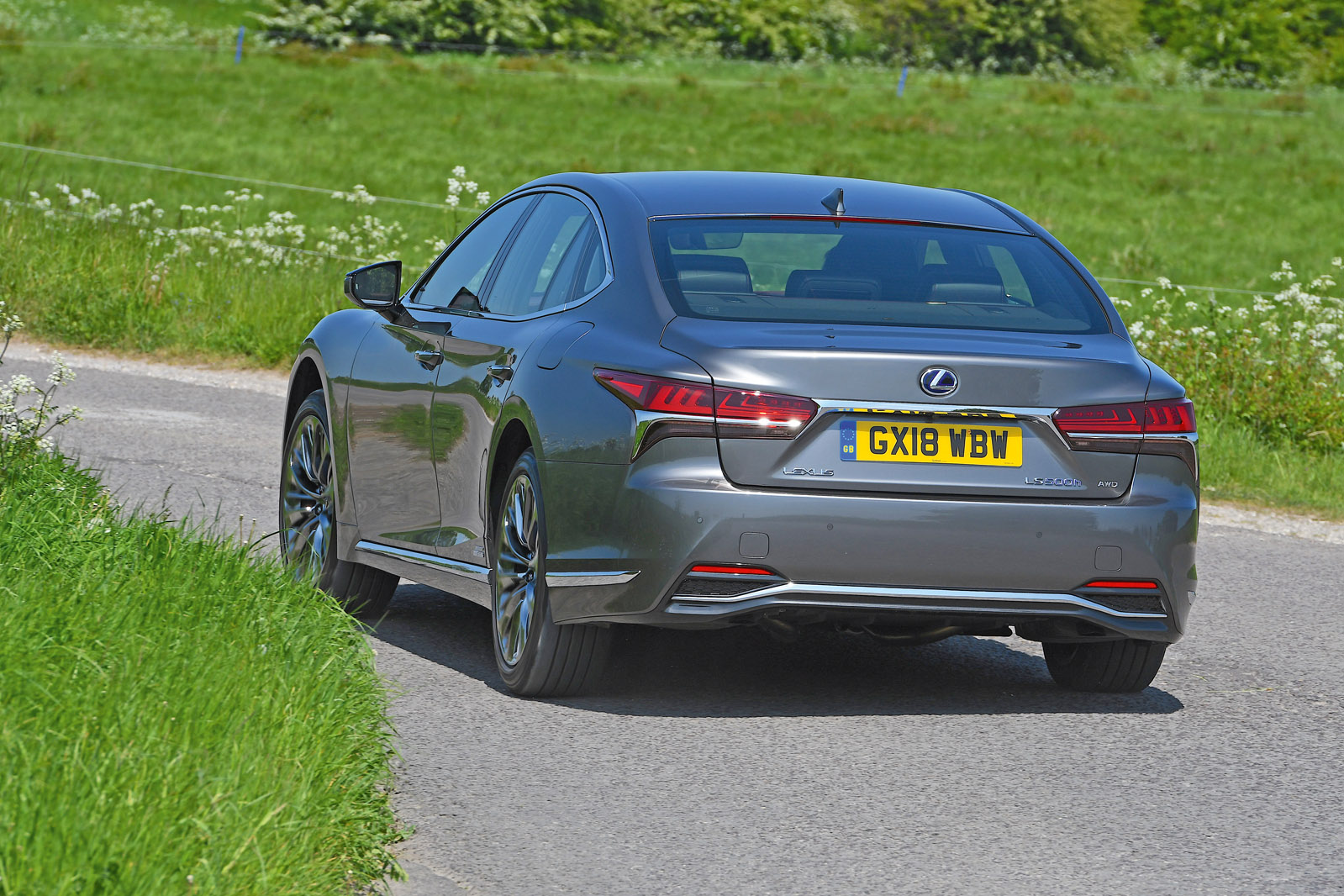 Lexus LS500h 2018 road test review hero rear