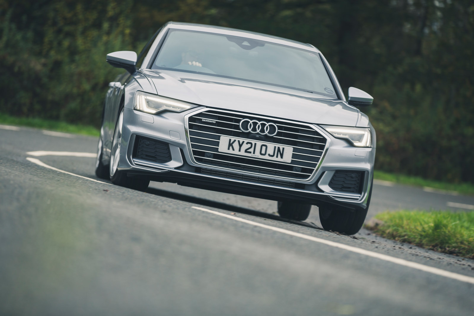 24 Audi A6 TFSIe 2022 road test review cornering front