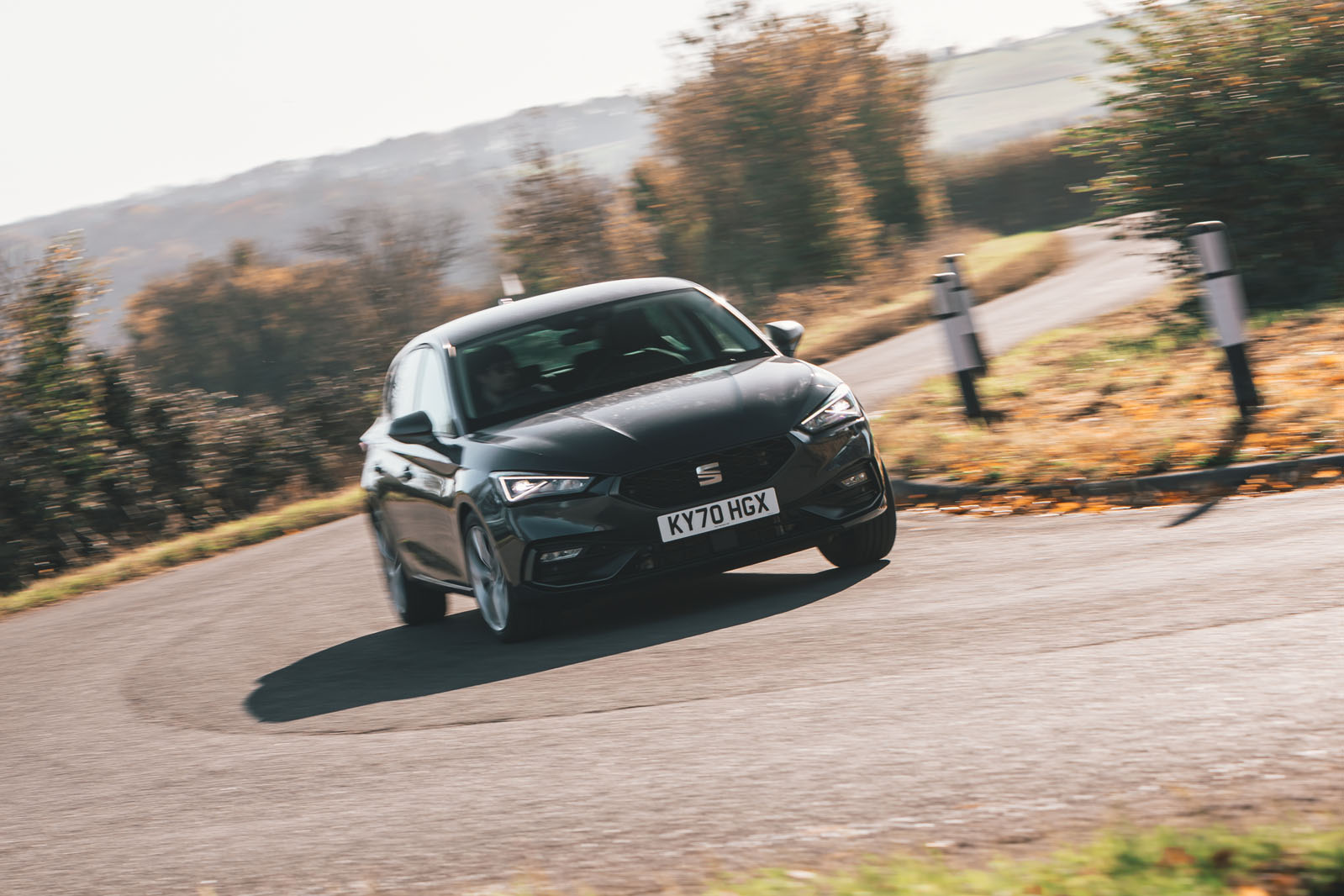 Seat Leon eHybrid 2020 road test review - cornering front