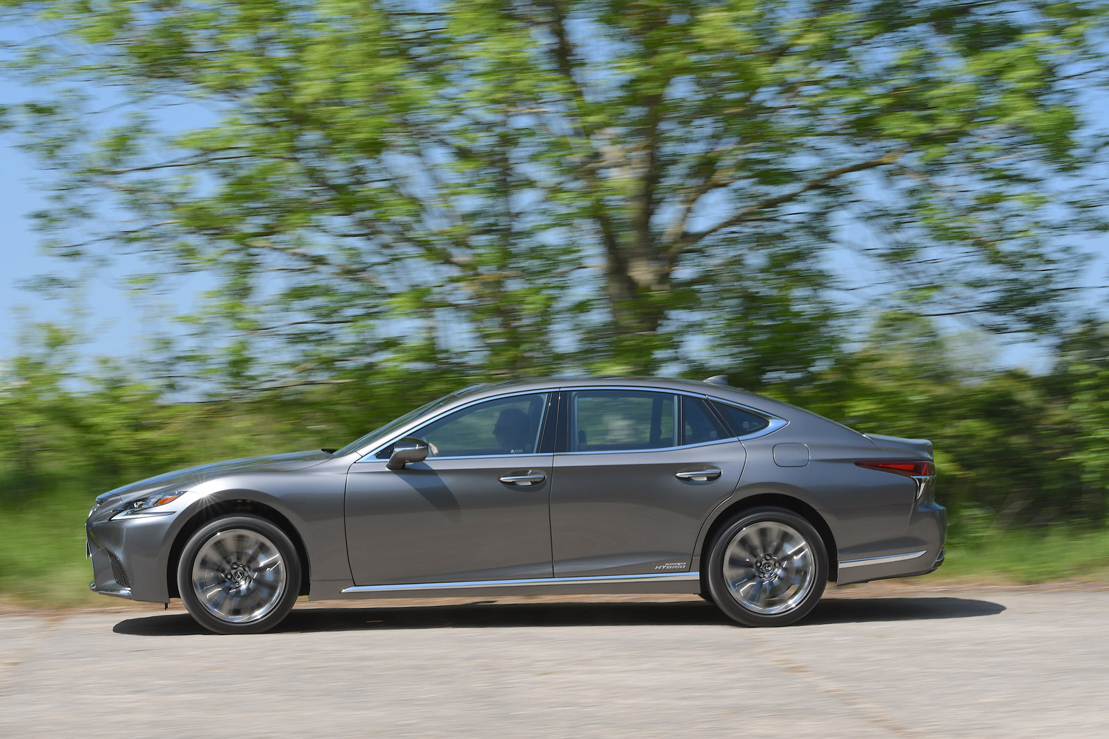 Lexus LS500h 2018 road test review side on the road