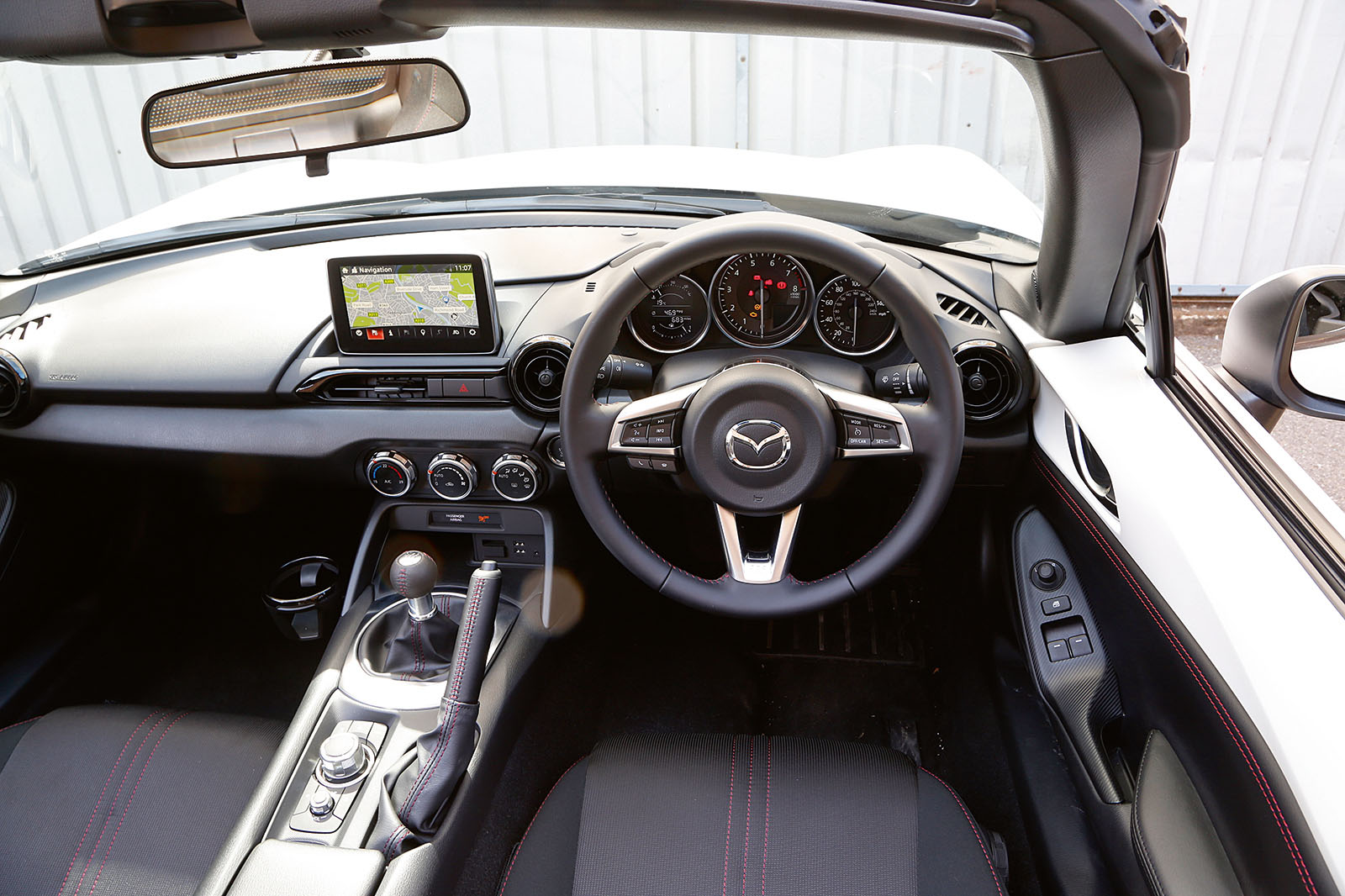 The view from the driver's seat in the Mazda MX-5