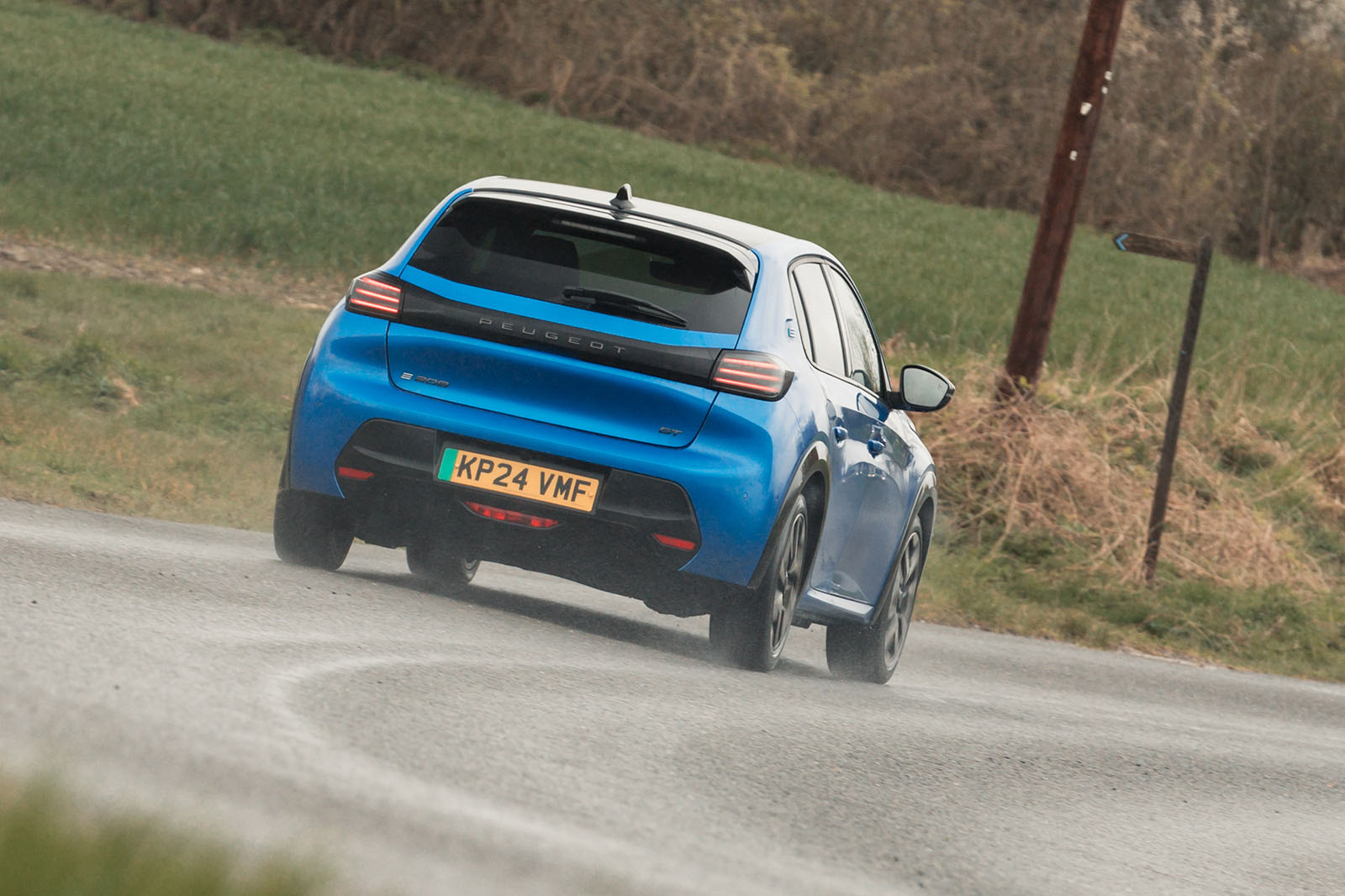 peugeot e 208 review 2024 23 rear cornering 