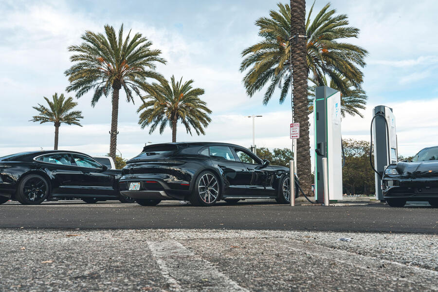 2024 Porsche Taycan prototypes connected to Electrify America chargers