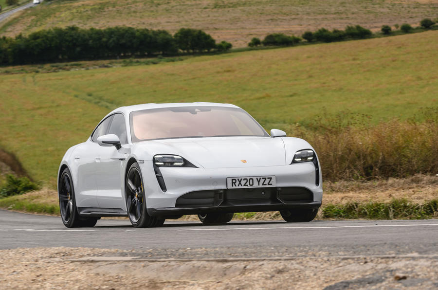 25 Porsche taycan 2020 rt cornering front 0