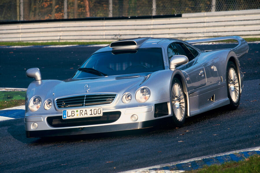 70 Mercedes clk gtr front quarter on track