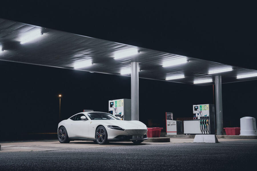 84 Ferrari roma front quarter petrol station