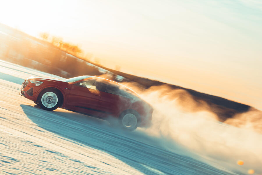 98 Audi e tron sportback drifiting side profile