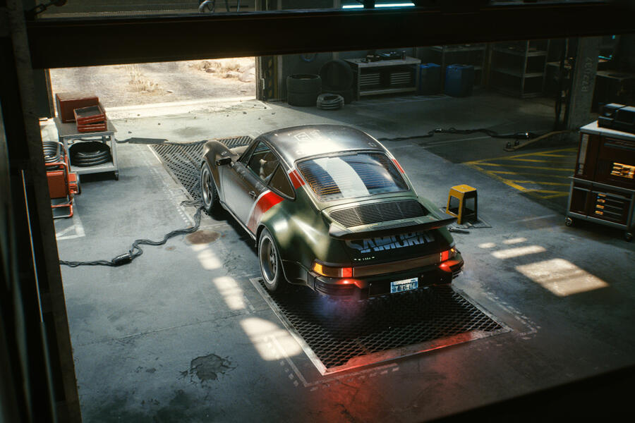 aria-label="98 porsche 911 cyberpunk 2077 render hero rear"