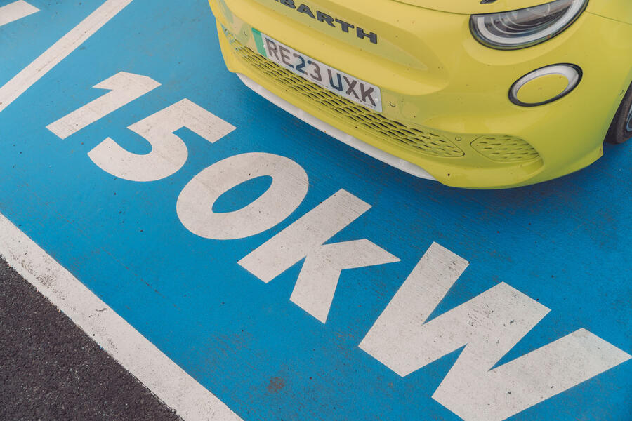 Abarth 500e parked at 150kW charger