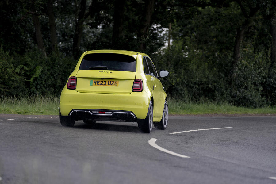 Abarth 500e rear cornering