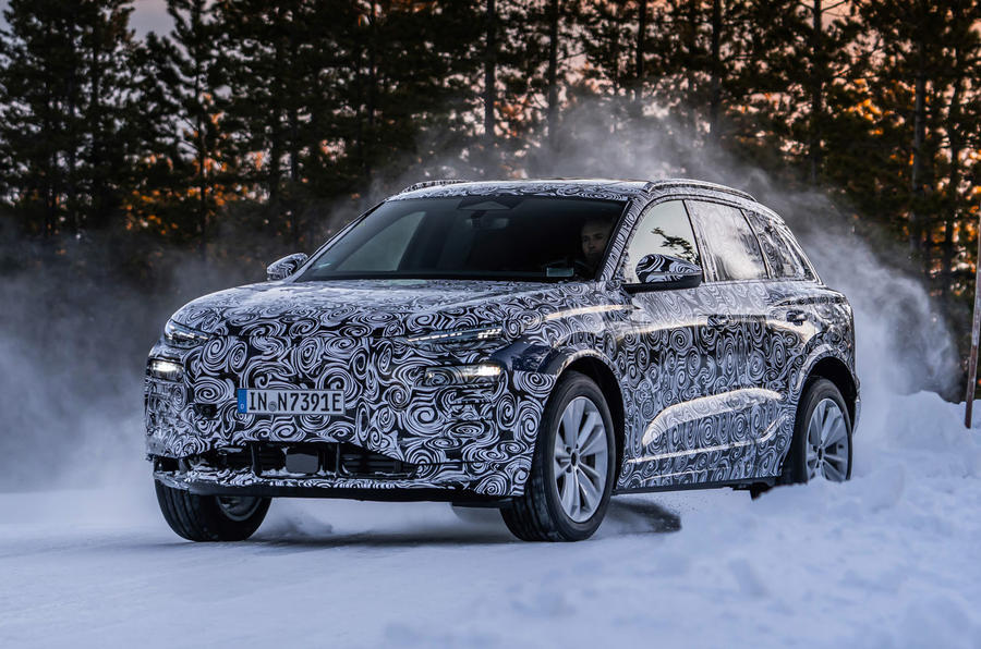 Audi q6 e tron 2023 camouflage front quarter drift