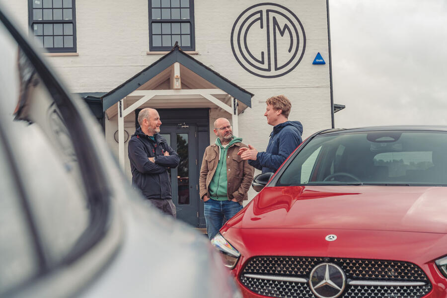 James Disdale, Matt Prior and Richard Lane talking in front of Caffeine and Machine