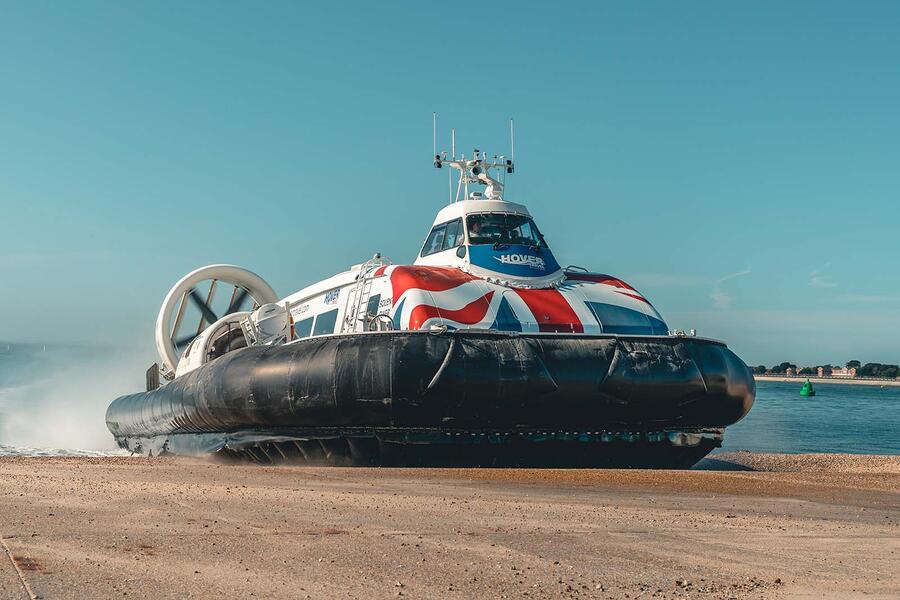 Griffon hoverwork 12000td hovercraft ashore front three quarter