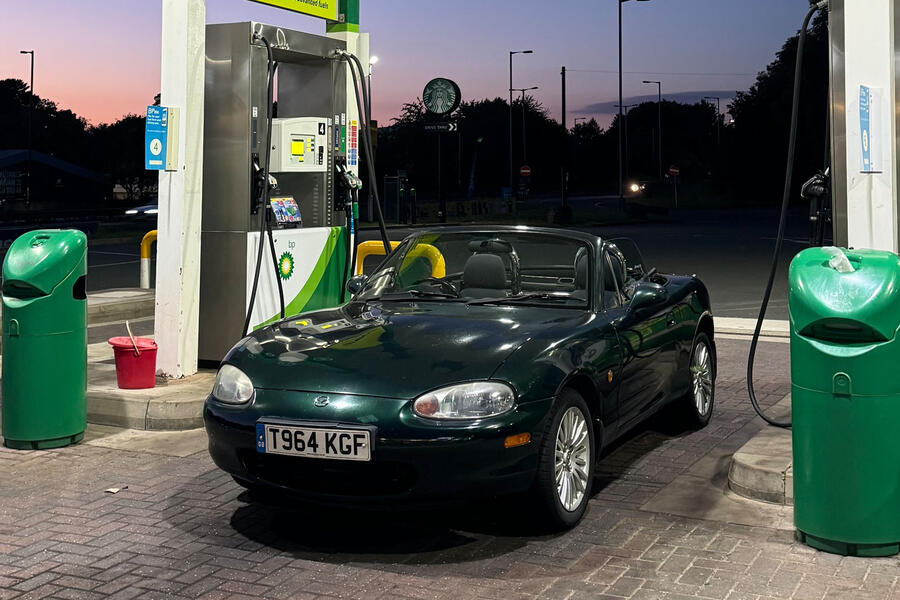 Jack Harrison Mazda MX5 filling up at BP