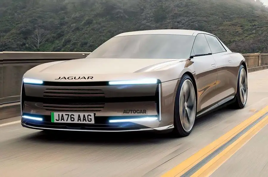 Jaguar electric limousine render â€“ front quarter tracking