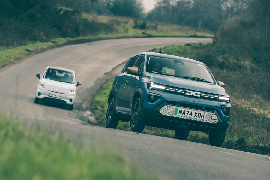 Leapmotor T03 following Dacia Spring on country lane