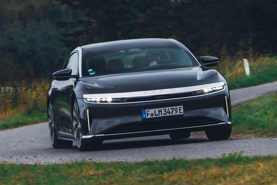 Lucid Air Touring cornering – front