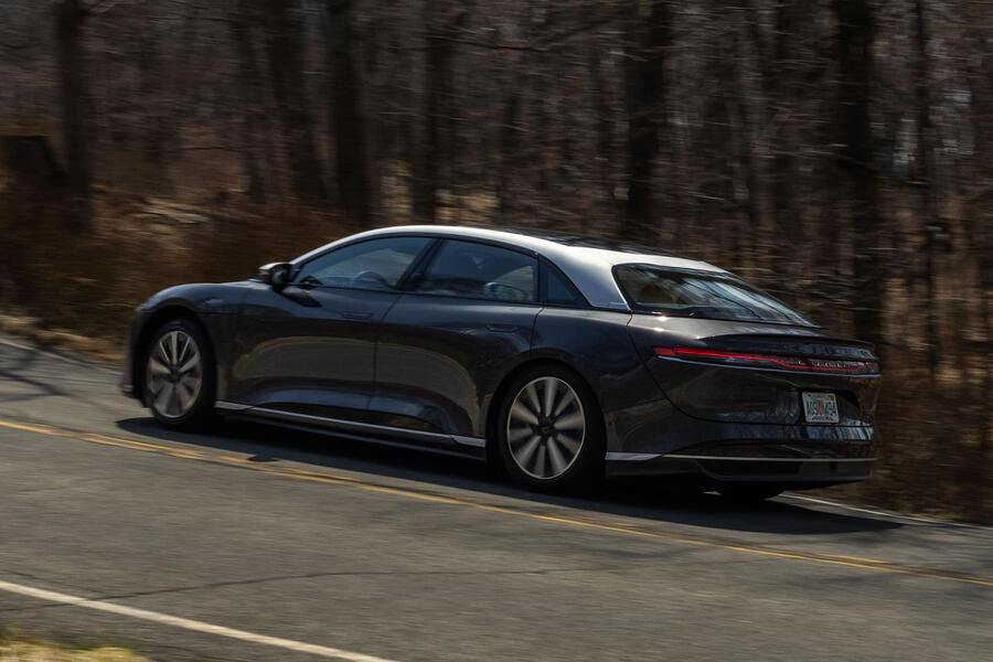Lucid Air driving – rear quarter