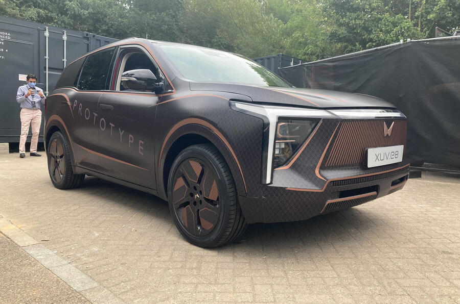 Mahindra electric suv prototype front three quarters