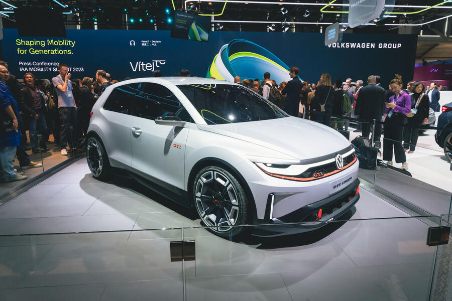 Volkswagen ID GTI concept on display at Munich motor show – grey, front quarter static