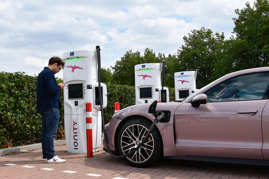 Porsche Taycan parked at Ionity charger