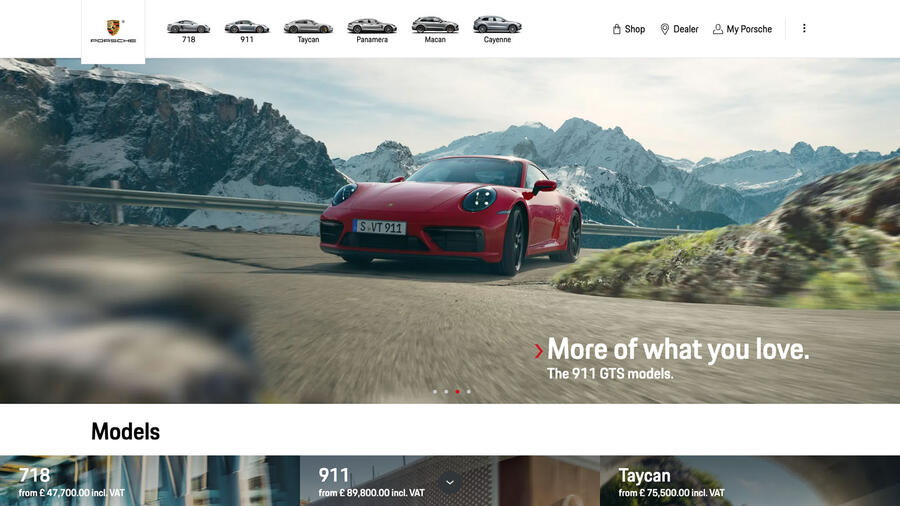 Porsche uk website homepage