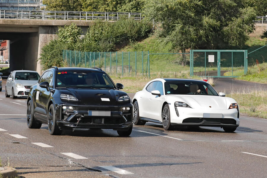 Porsche macan ev front taycan