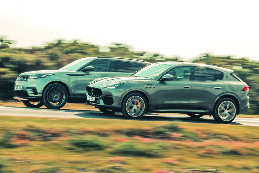 Range rover velar and maserati grecale side by side
