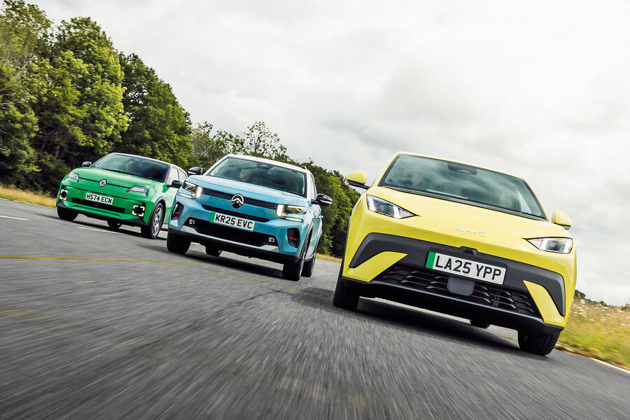 Renault 5, Citroen e-C3 and BYD Dolphin Surf driving