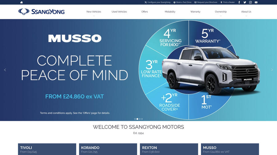 Ssangyong uk website homepage