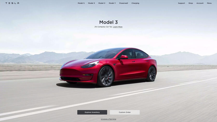 Tesla uk website homepage