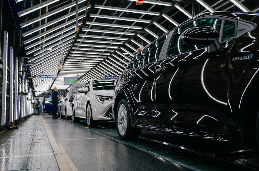 Toyota Corollas on the production line at Burnaston, Derbyshire