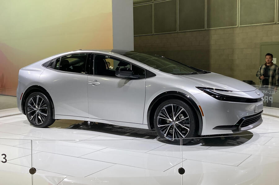 Toyota prius on display at los angeles motor show front