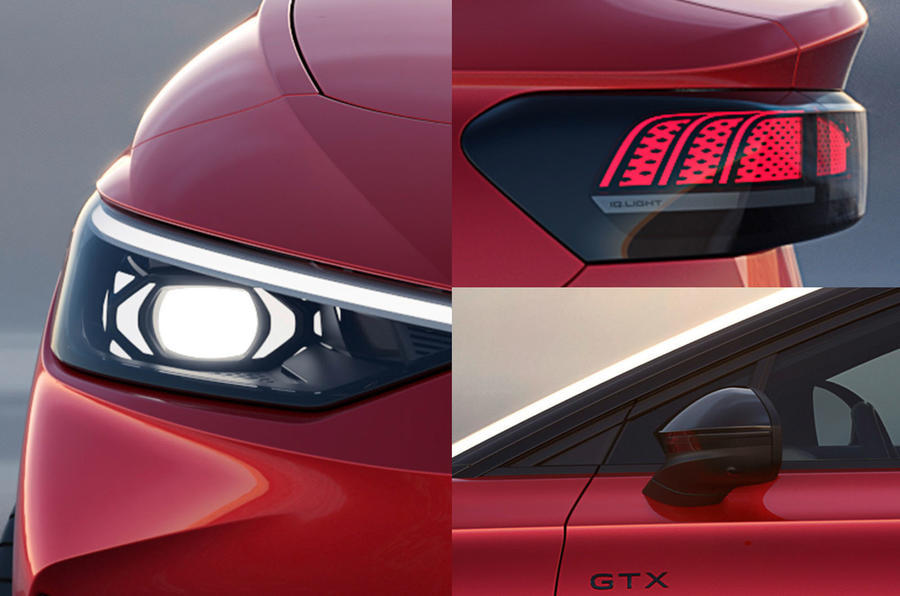 Volkswagen ID 7 GTX teaser image showing headlight, rear light and side mirror