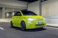 Abarth 500e front three quarter night Abarth 500e front three quarter night