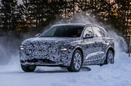 Audi Q6 E Tron 2023 camouflage front quarter drift Audi Q6 E Tron 2023 camouflage front quarter drift