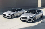 Jaguar XE with Jaguar XF 2022 front quarter static Jaguar XE with Jaguar XF 2022 front quarter static