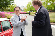 Akio Toyoda receives 2018 Issigonis trophy from Steve Cropley