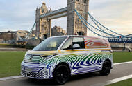 VW ID Buzz camo teaser London Feb 2022 VW ID Buzz camo teaser London Feb 2022