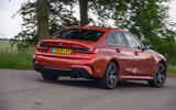 BMW 3 Series 330e 2020 road test review - on the road rear