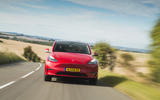 20 Tesla Model Y LHD UK first drive 2021 on road nose