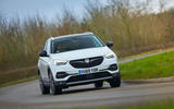 Vauxhall Grandland X Hybrid4 2020 road test review - cornering front