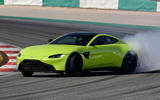 Aston Martin Vantage smoking tyres front right