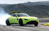 Aston Martin Vantage smoking tyres front left