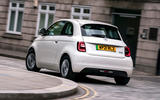 19 Fiat 500e Action 2021 UK FD on road rear