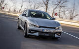 84 Kia EV6 prototype ride 2022 cornering front