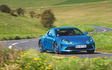Alpine A110 cornering front three quarters