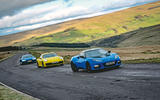 Revving the Evora’s supercharged V6 to 7000rpm is more exhilarating than what Porsche’s accomplished flat six can offer, but the R8’s lump hits hardest at 562bhp and 413lb ft