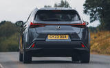 Lexus UX300e rear three quarter driving
