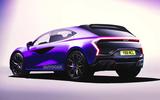 mclaren suv render rear three quarter